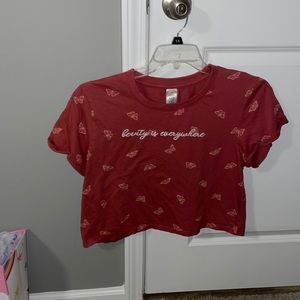 maroon butterfly print crop top